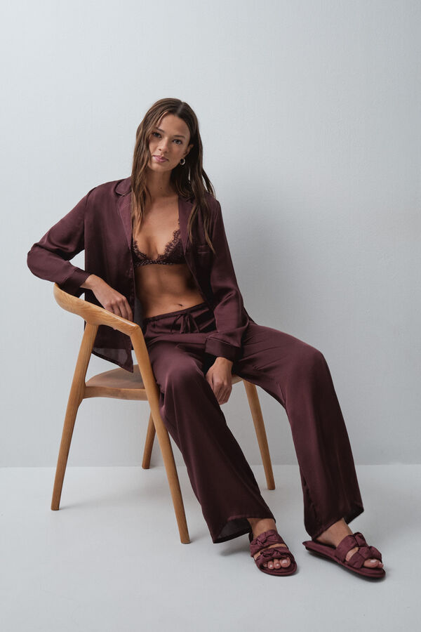 Women'secret Pyjama long chemise satin&eacute; grenat rouge