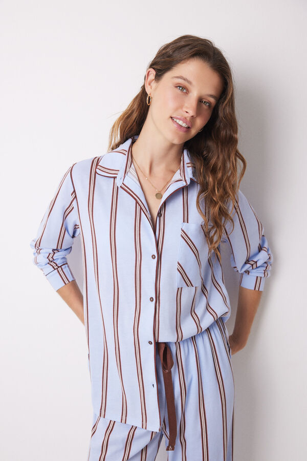 Womensecret Pijama camisa longa 100% algodão riscas azul