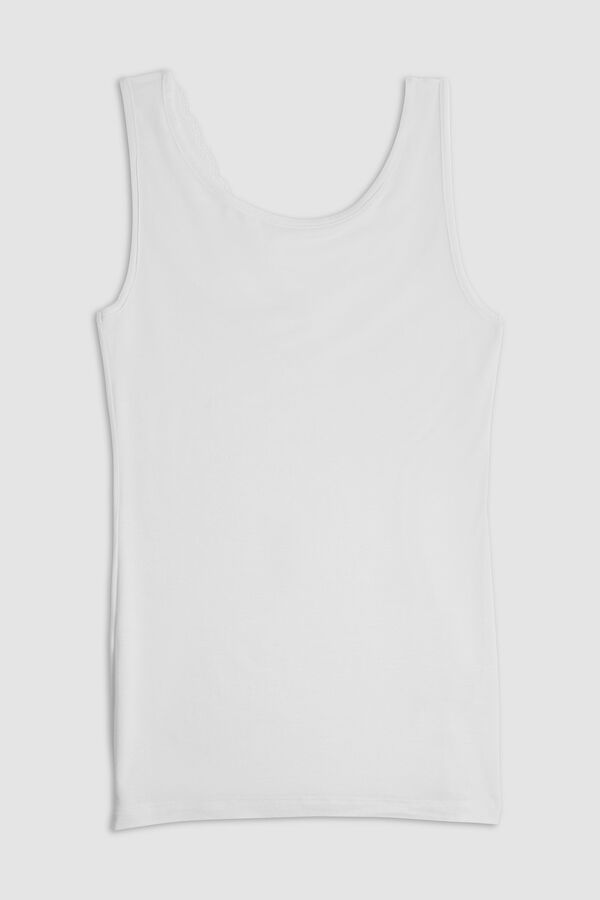 Cotonella Camiseta Sin Mangas Con Cuello V En Encaje blanco