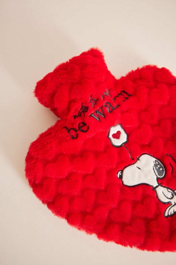 Womensecret Bolyhos szövetből készült, Snoopy-mintás szívecskés vizestasak piros