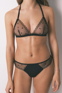 Women'secret Black tulle wide embroidered thong