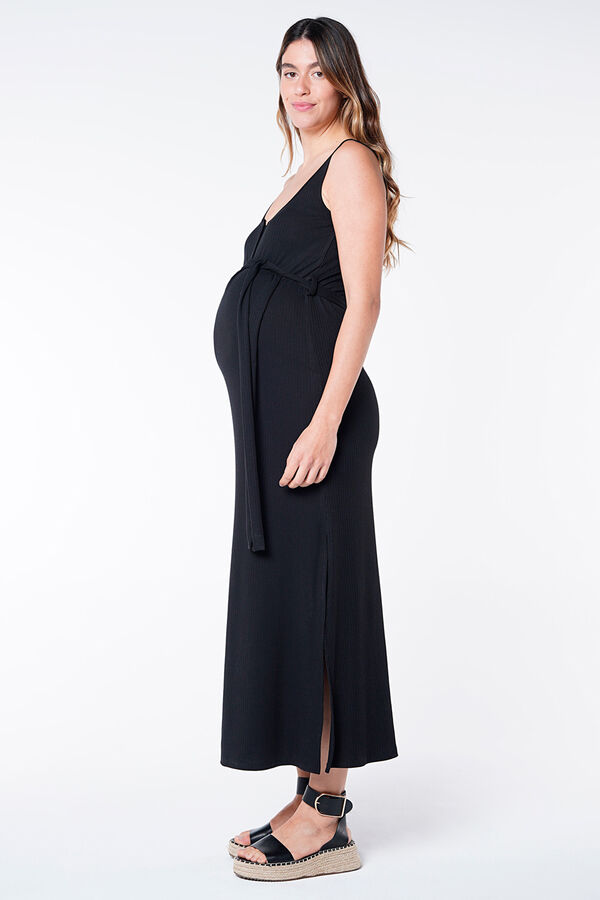 Womensecret Long ribbed maternity nursing dress black