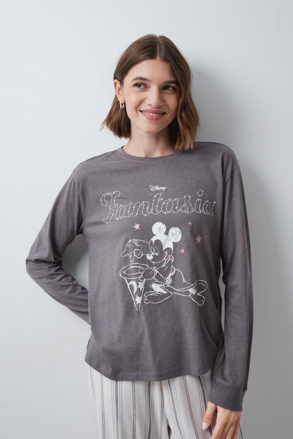 Women'secret Striped Mickey long pyjamas grey