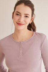 Womensecret Lila színű, hosszú ujjú, gombos nyakú póló 100% pamutból rózsaszín