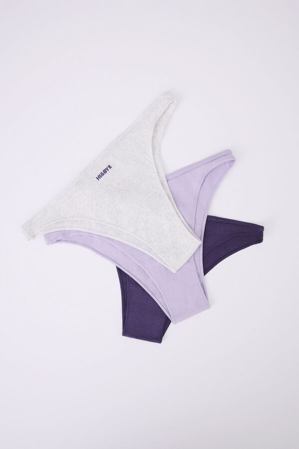 Womensecret Lot 3 tangas coton violet, gris et lilas 