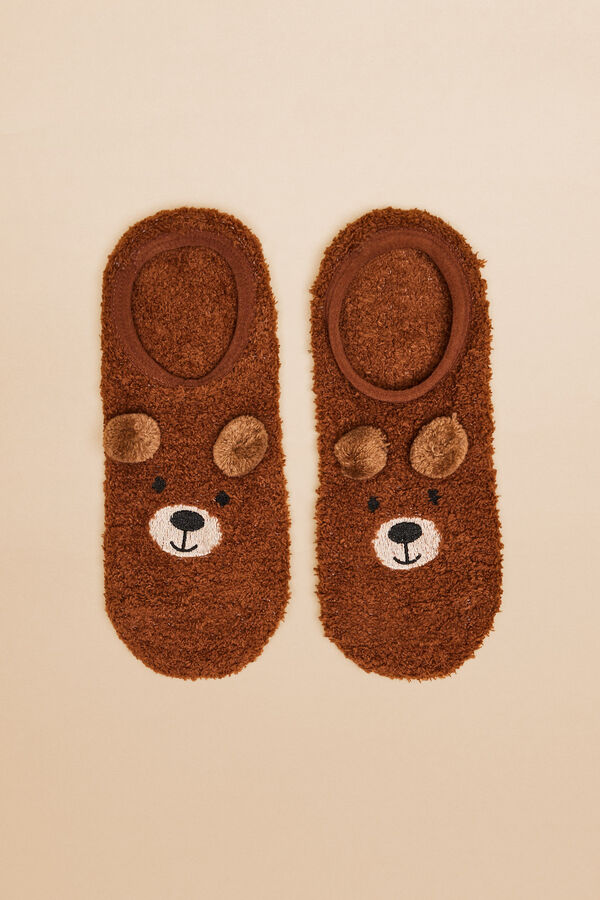 Women'secret Fluffy bear no-show socks nude