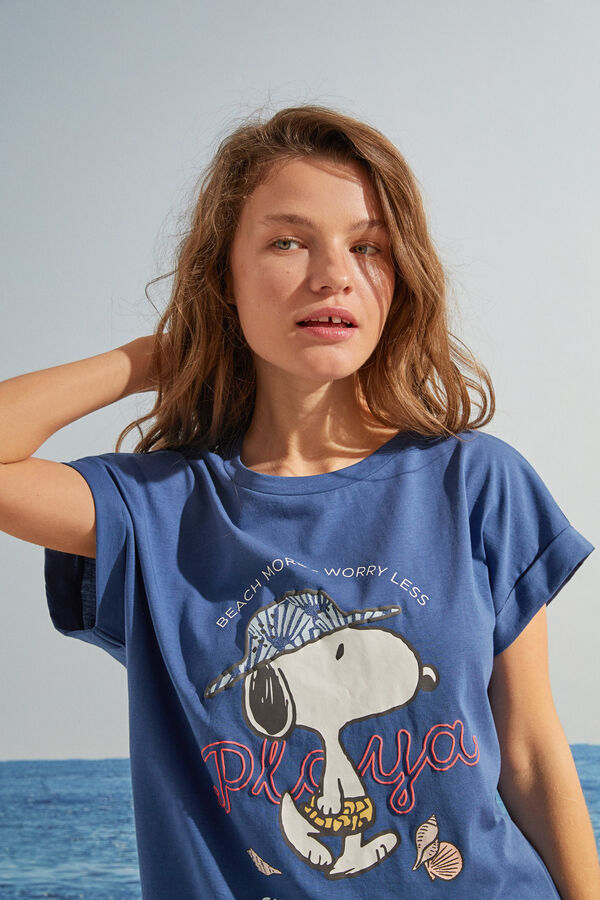 Womensecret Pyjama long 100 % coton imprimé Snoopy bleu