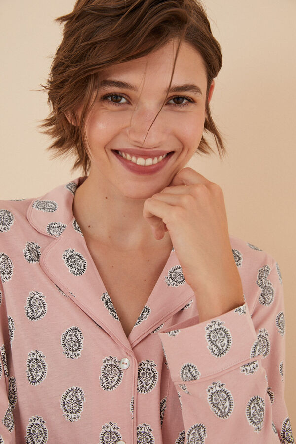 Womensecret Pyjama Hemdlook 100 % Baumwolle Boho Rosa Rosa