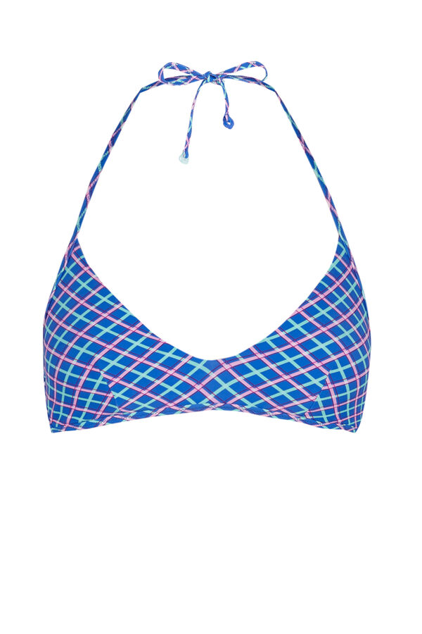 Women'secret Blue plaid triangle bikini top blue