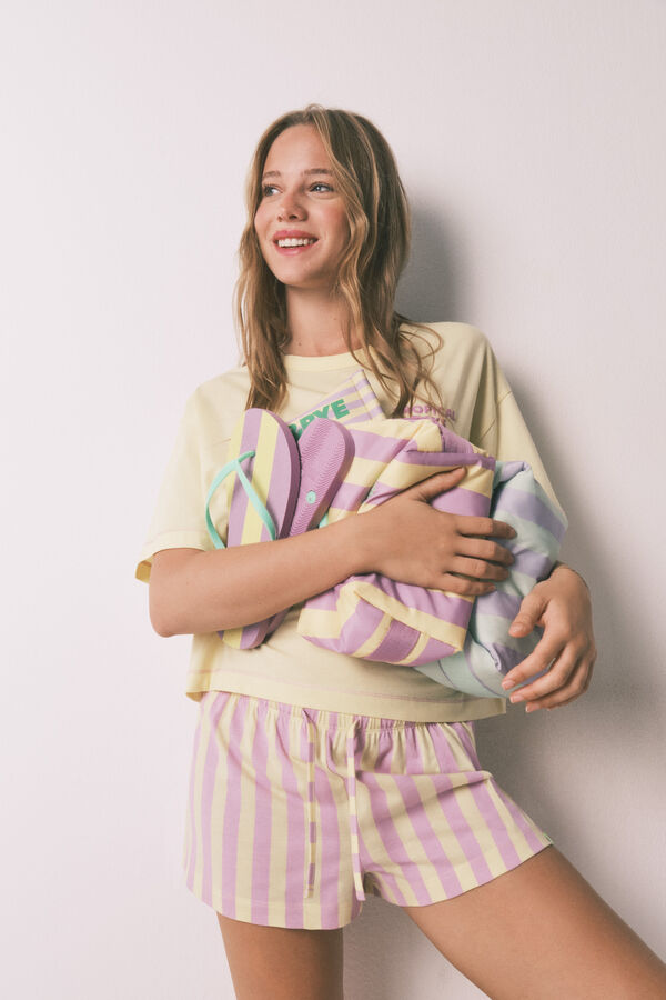 HI&BYE Pijama corto 100% algod&oacute;n rayas amarillo amarillo