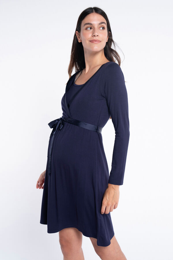 Ohma! Breastfeeding nightgown with satin ribbon blue