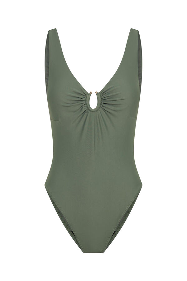 Womensecret Black V-neck swimsuit with absorption  Kaki