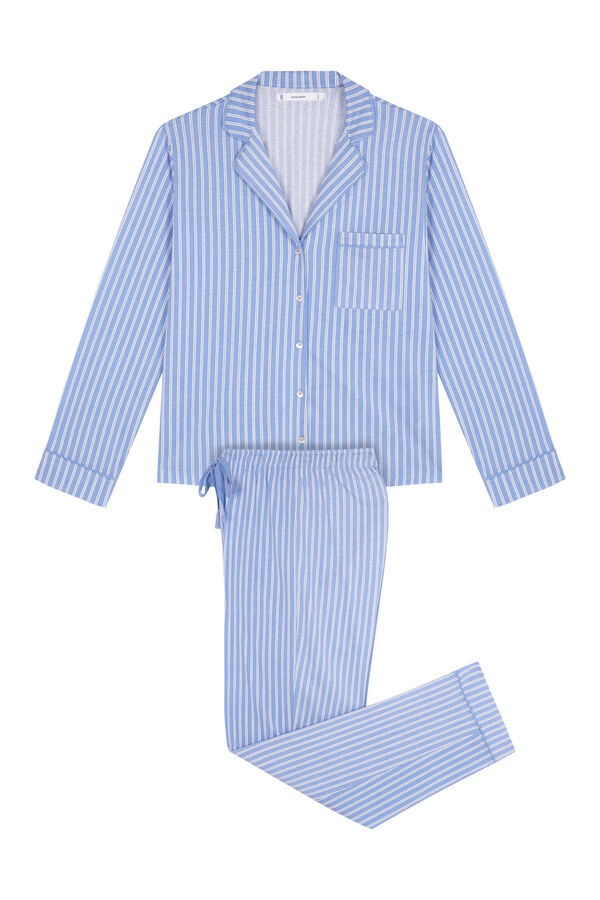 Women'secret Dugačka 100% pamučna plavo- pruge košulja pidžama Plava