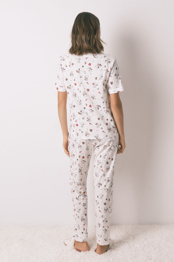 Women'secret Duga bela pidžama košuljarskog kroja od 100% pamuka Snoopy Bela