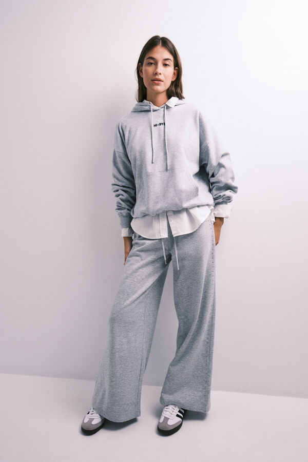 HI&BYE Grey cotton fleece hooded sweatshirt grey
