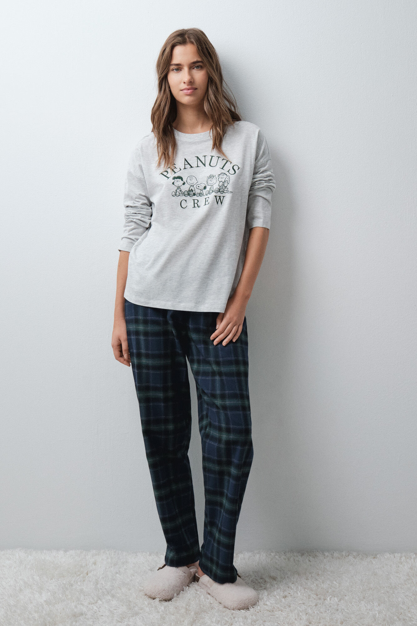 Women'secret Plaid cotton long pyjamas Snoopy