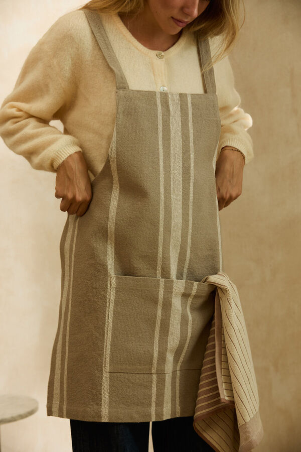 Calma House Avental de algod&atilde;o riscas Sorento cinzento