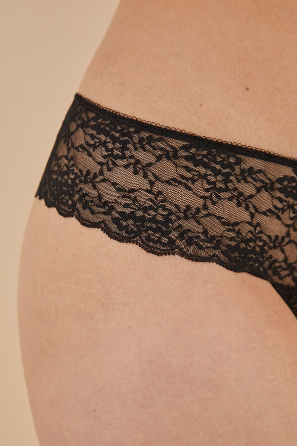 Black Brazilian wide side lace panty, Women's panties