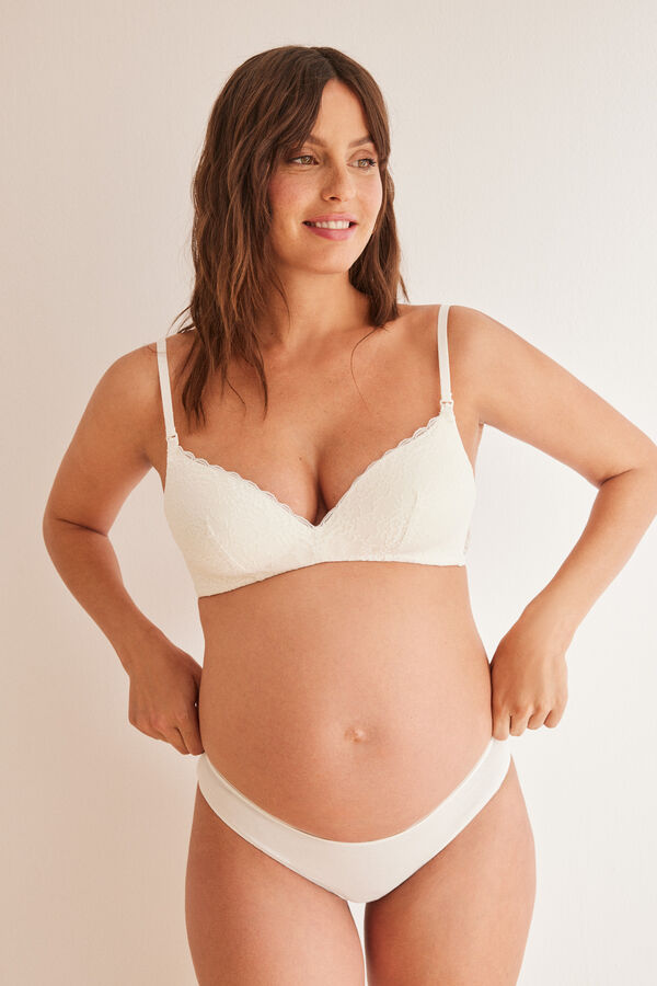 Womensecret LOVELY Sujetador 'maternity' triangular encaje blanco marfil