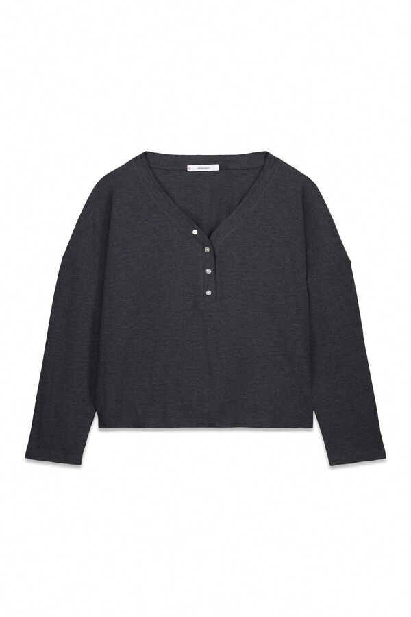 Women'secret Grey waffle long sleeve T-shirt grey