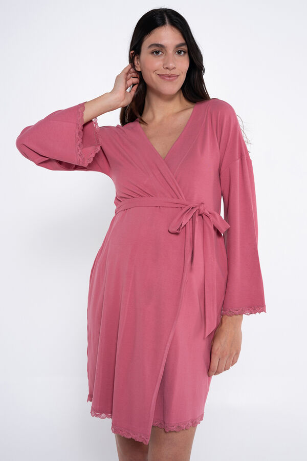 Ohma! Maternity robe with lace details pink