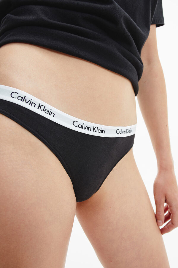 Womensecret Pack de 3 tangas de algodão com cós da Calvin Klein preto