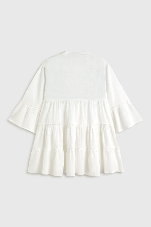 Textura T&uacute;nica  algod&oacute;n bordada blanco