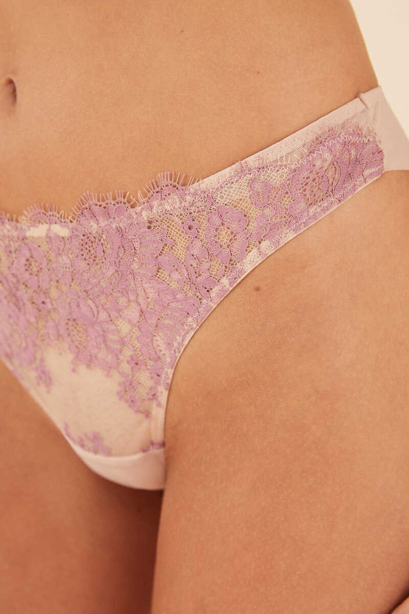 Womensecret Pink lace and mesh Brazilian panty pink
