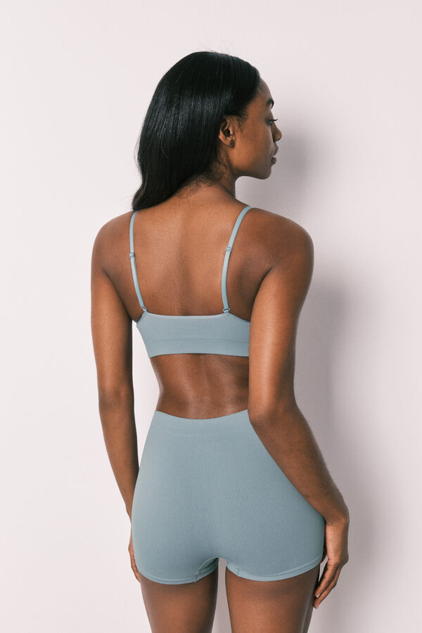 Women'secret Top triangular canelado sem costura azul azul