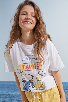 Womensecret Pyjama long 100 % coton imprimé Snoopy blanc