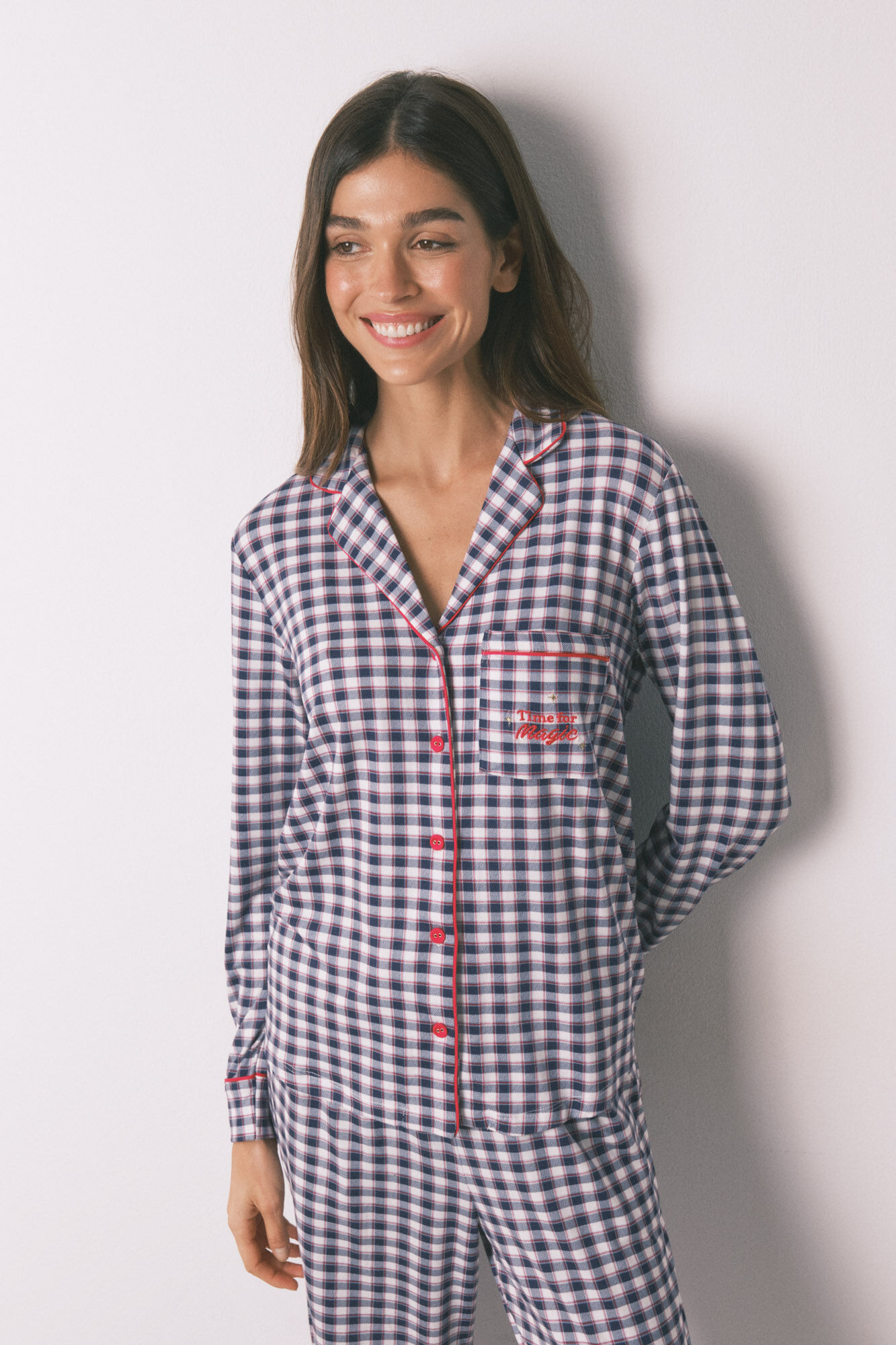 Women'secret Long classic pyjamas in soft checked jersey-knit