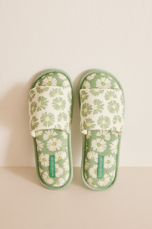 Womensecret Kucne papuce s cvjetnim uzorkom Zelena