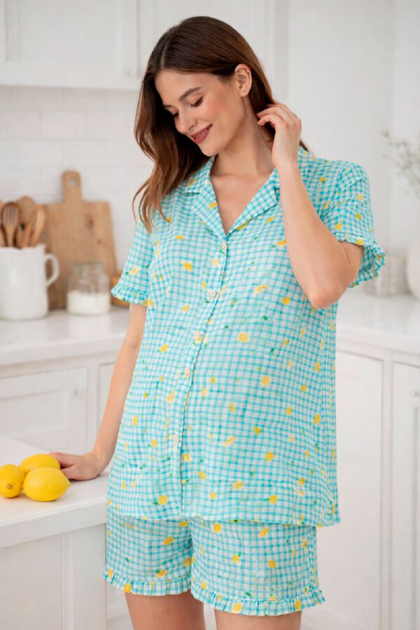 Ohma Gingham and lemon print maternity pyjamas printed
