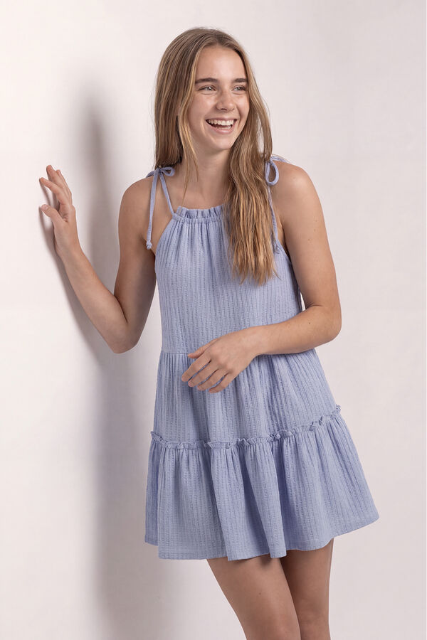 HI&BYE Blue panelled strap short dress blue