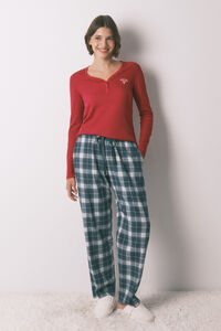 Women'secret Green plaid 100% cotton flannel long trousers