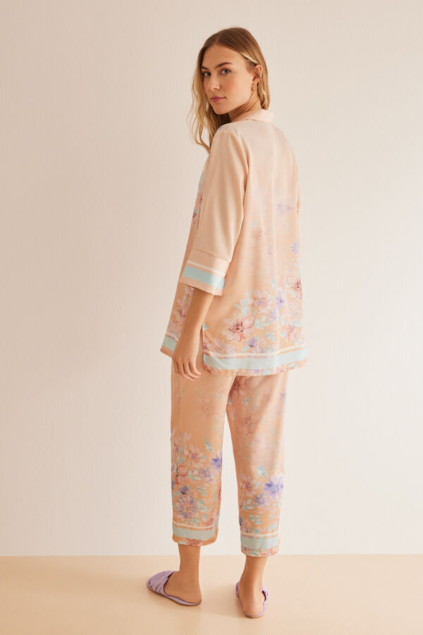 Womensecret Satenska pidžama na kopčanje s cvjetnim uzorkom S uzorkom