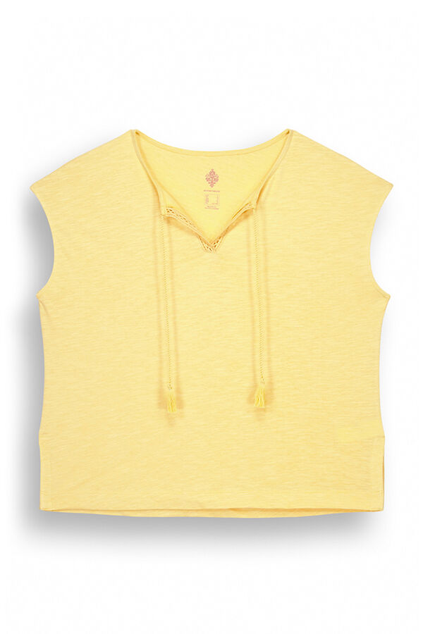 Womensecret Yellow slub textured T-shirt printed