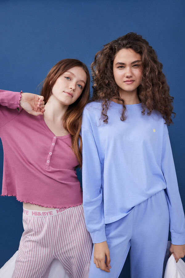 Womensecret Pyjama 100 % Baumwolle Sweatshirt und lange Hose Blau Blau