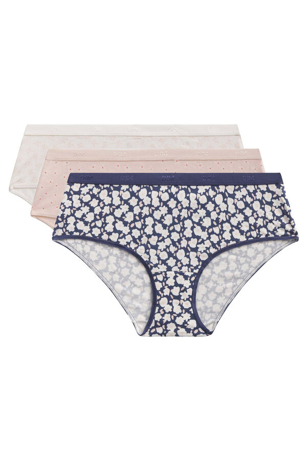 Womensecret Pack de 3 cuecas tipo culottes de algodão elástico com estampado às flores rosa