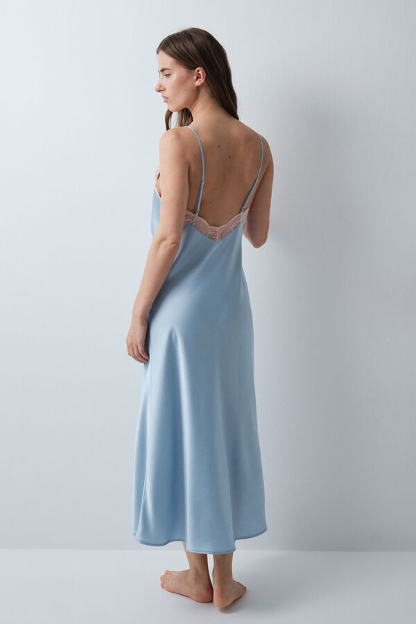 Women'secret Camis&oacute;n midi tirantes satinado azul azul
