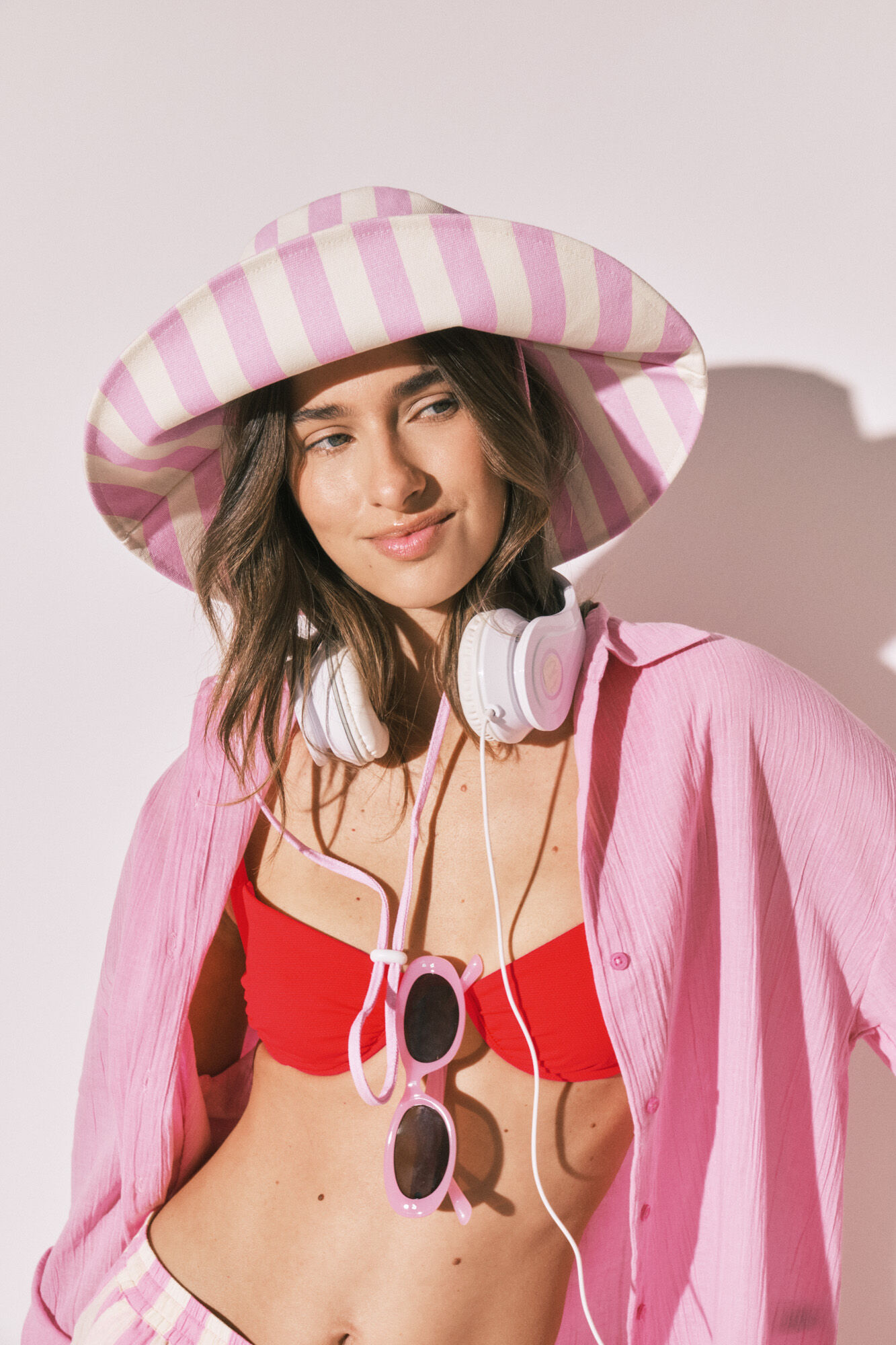 Women'secret Pink striped wide brim bucket hat
