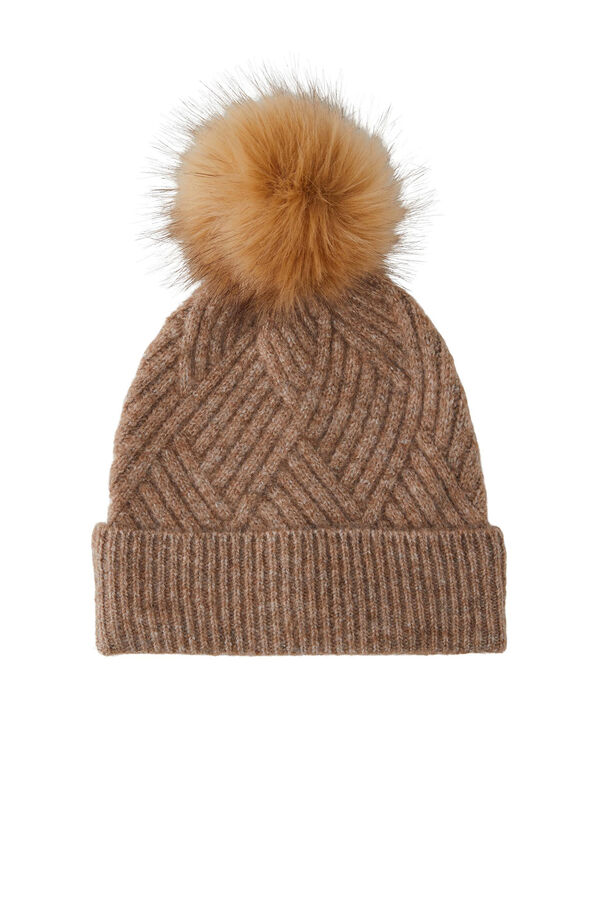 Womensecret Knit hat with pompom Smeđa