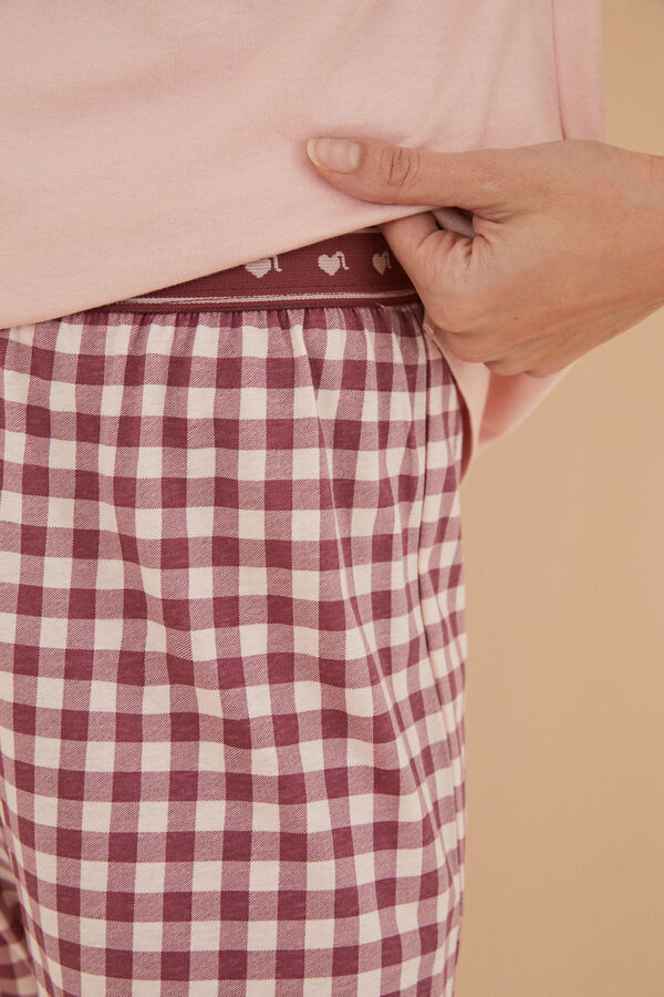 Womensecret Pyjama 100 % coton La Vecina Rubia pantalon à carreaux rose