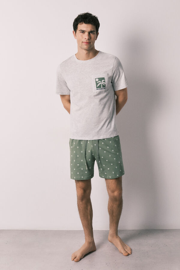 Women'secret Cotton palm print short men's pyjamas grey