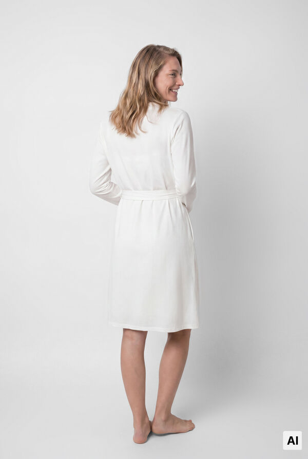 Women'secret White cotton belted robe beige