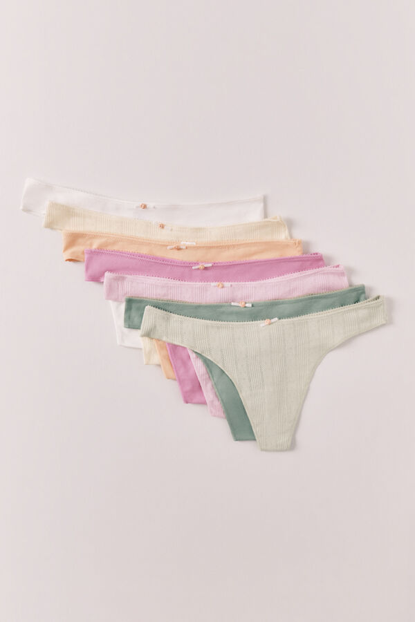 Women'secret Multicoloured cotton pointelle 7-pack thongs white