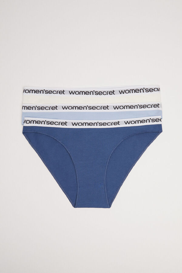 Womensecret Lot 3 culottes coton logo bleu blanc