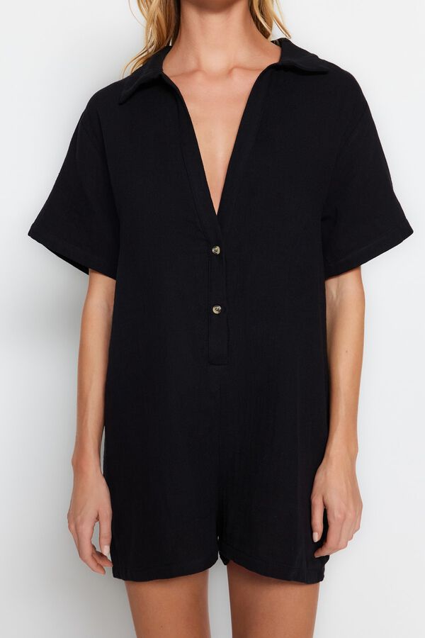 Trendyol Relaxed cut muslin mini overalls black
