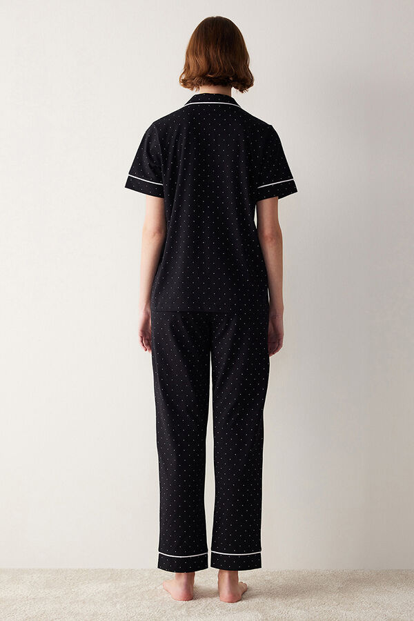 Womensecret Conjunto de pijama comprido com bolinhas pretas  preto