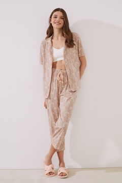 Womensecret Pyjama Hemdlook Capri 100 % Baumwolle Print Rosa Rosa